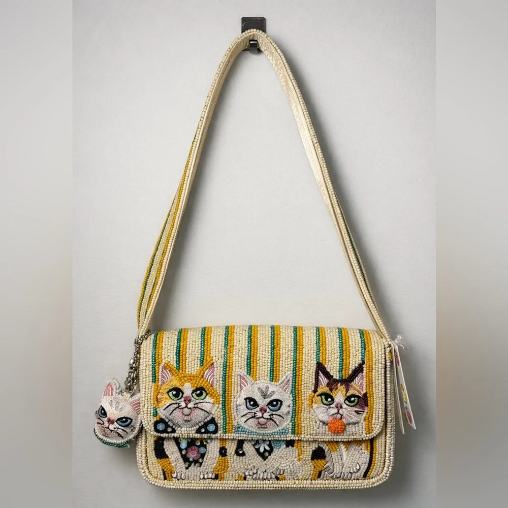 Cat Beaded Shoulder Bag - Picture 1 of 6